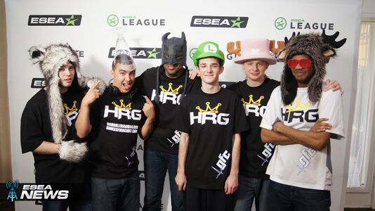 HRG celebrating their ESEA-I Season 12 win. From left to right: b4nny, shade, cyzer, Lansky, Shrugger, Taggerung